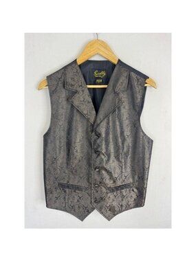 Scully Mens Paisley Jacquard Western Vest Charcoal Bronze Notch Lapel Small